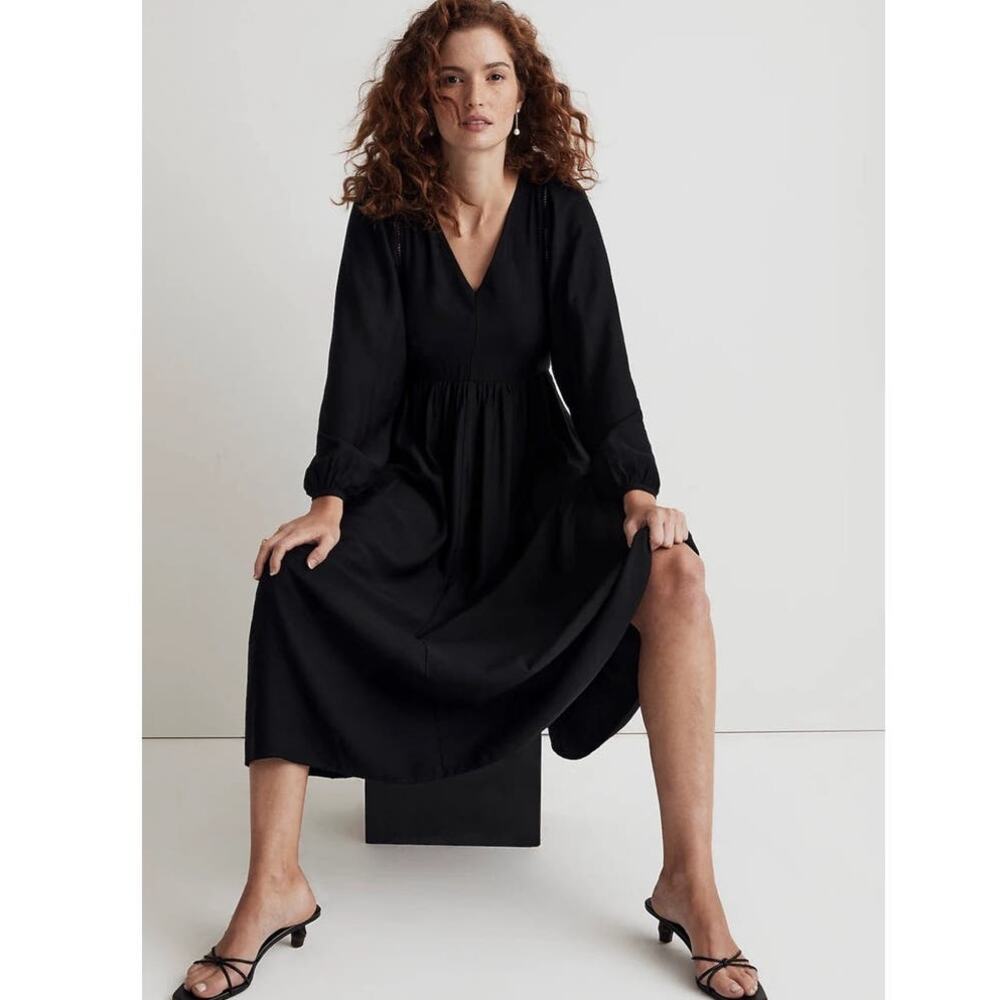 NWT Madewell‎ V-Neck Empire Midi Dress in Black Size S - Picture 5 of 16